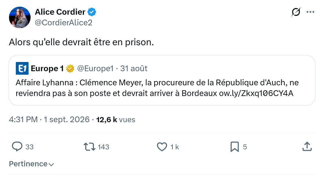 Alice Cordier: Alors qu’elle devrait...