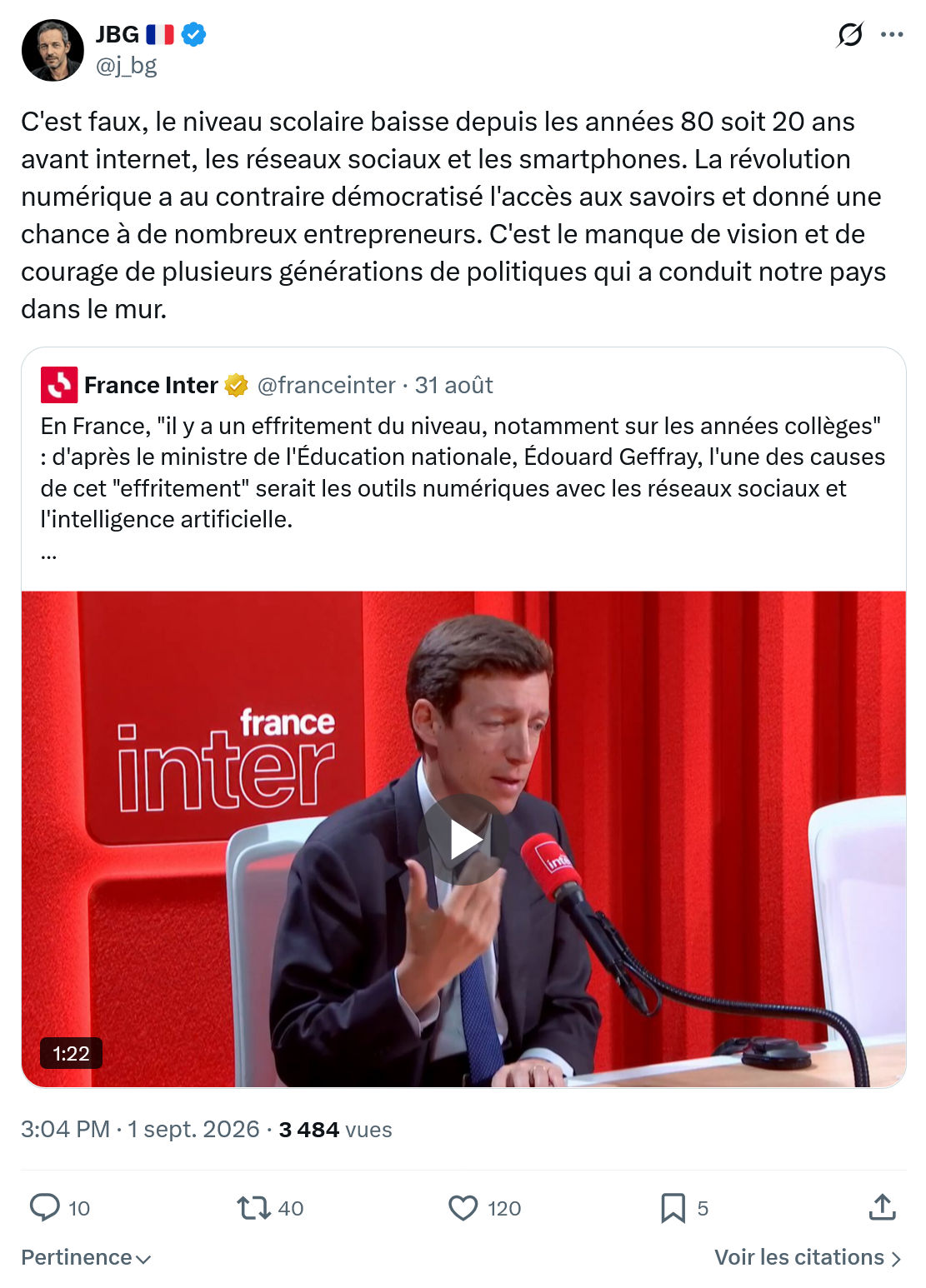 JBG: C'est faux, le niveau scolaire...