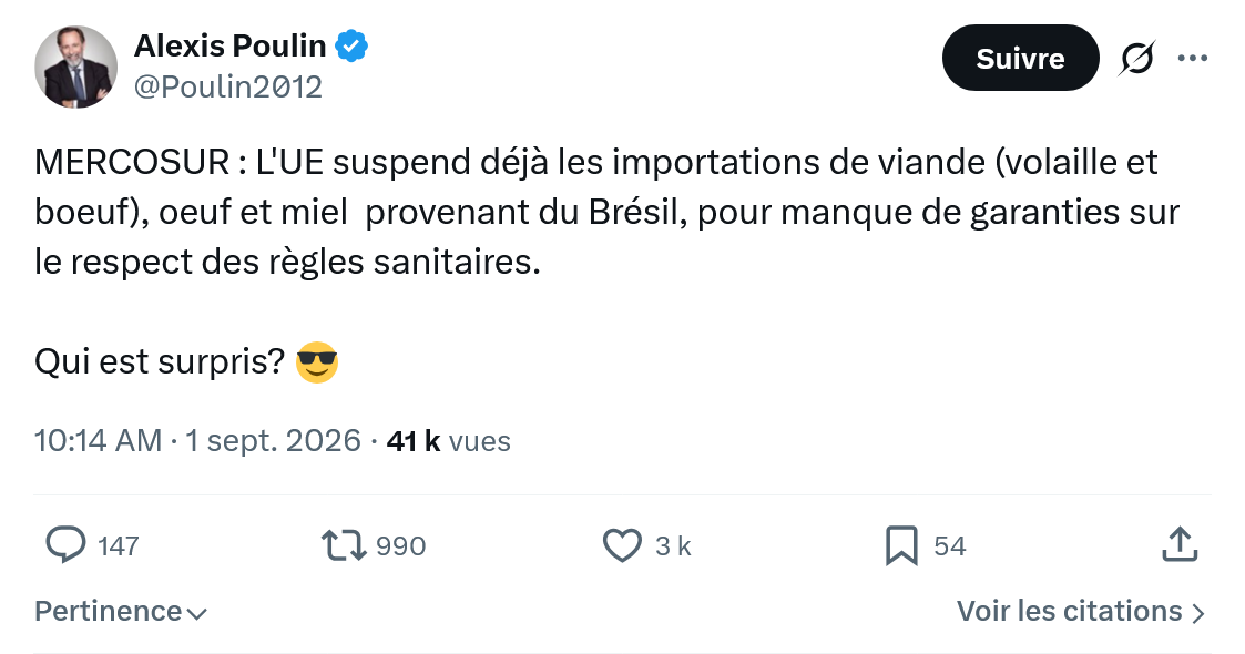 Alexis Poulin: MERCOSUR : L'UE suspend déjà...