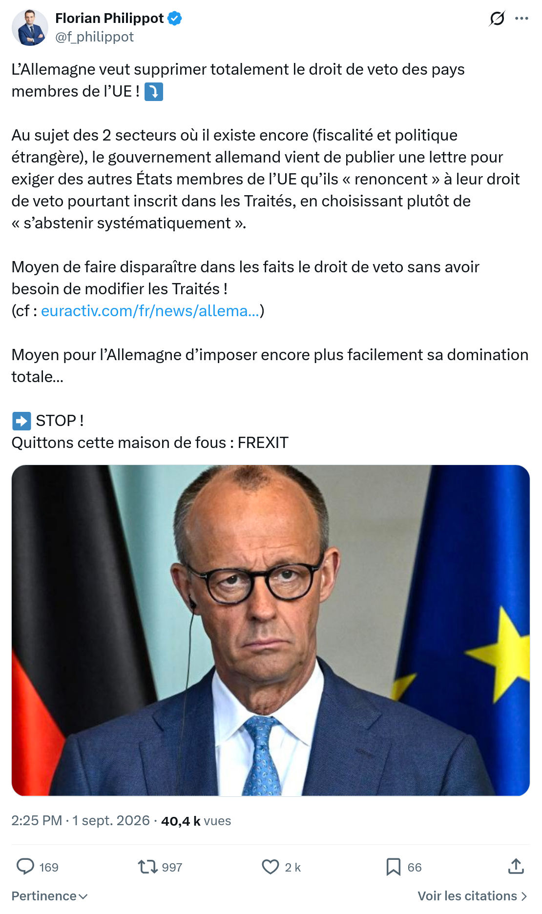 Florian Philippot: L’Allemagne veut supprimer...