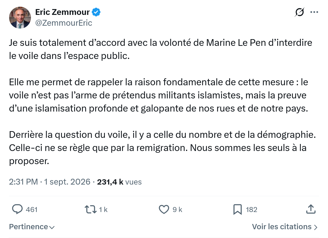 Eric Zemmour: Je suis totalement d’accord...