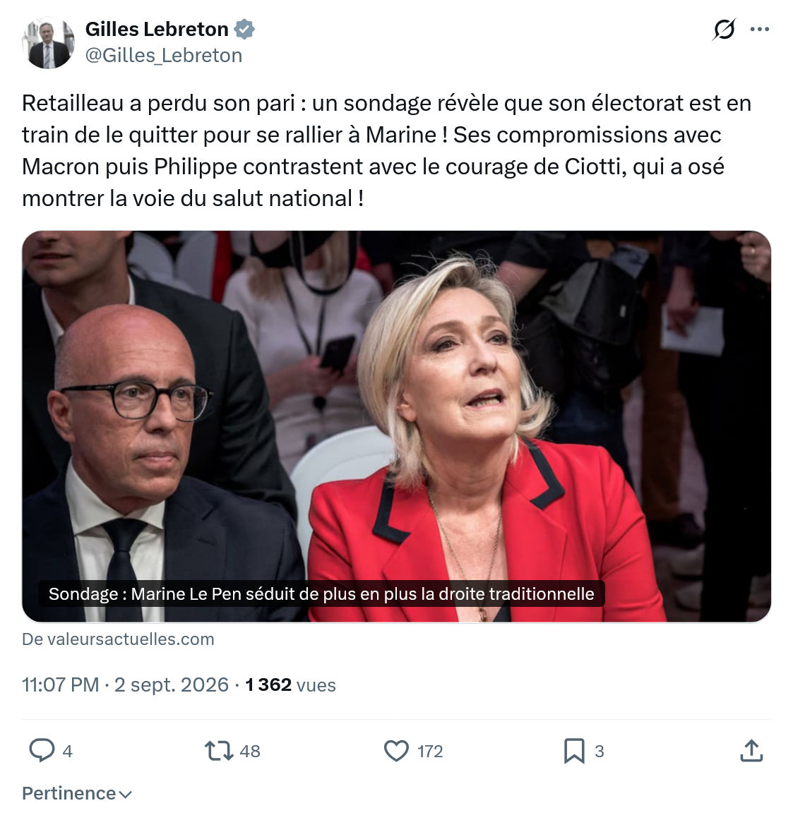 Gilles Lebreton: Retailleau a perdu son pari...