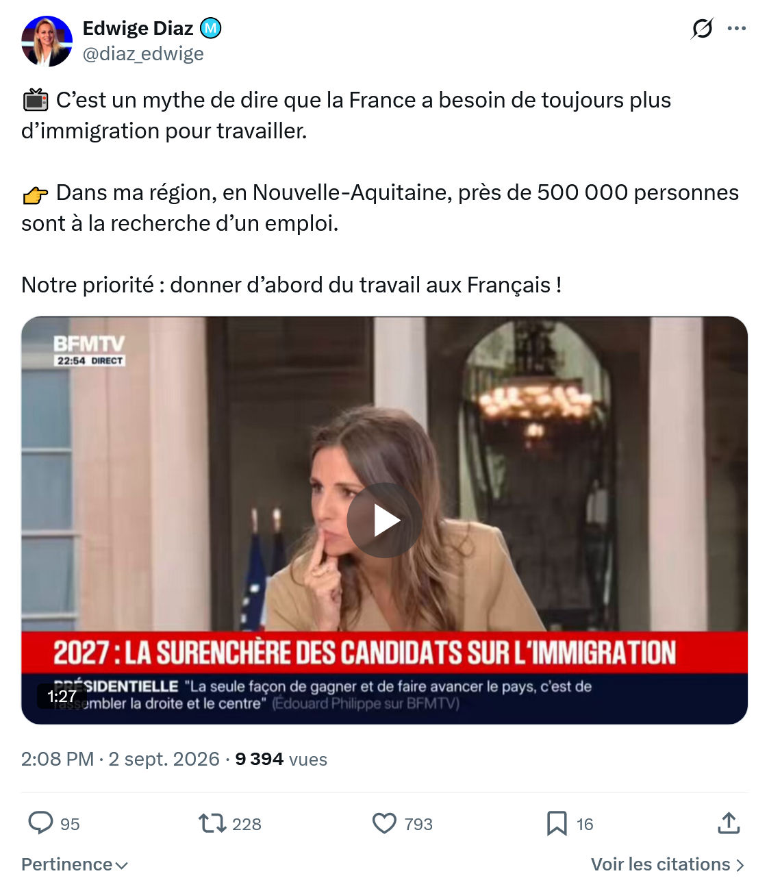 Edwige Diaz: C’est un mythe de dire que la France...