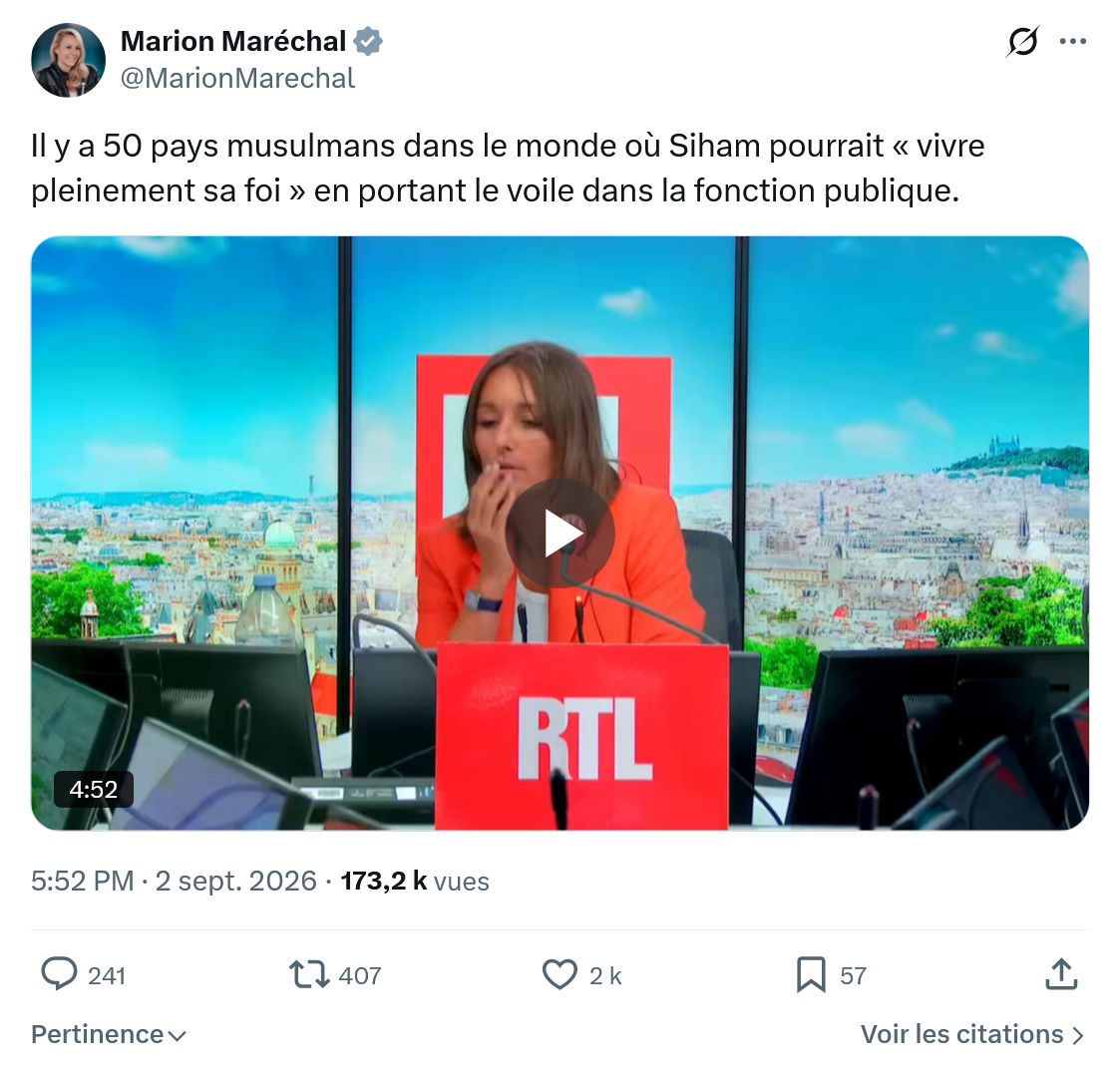 Marion Maréchal- Le Pen: Il y a 50 pays musulmans...