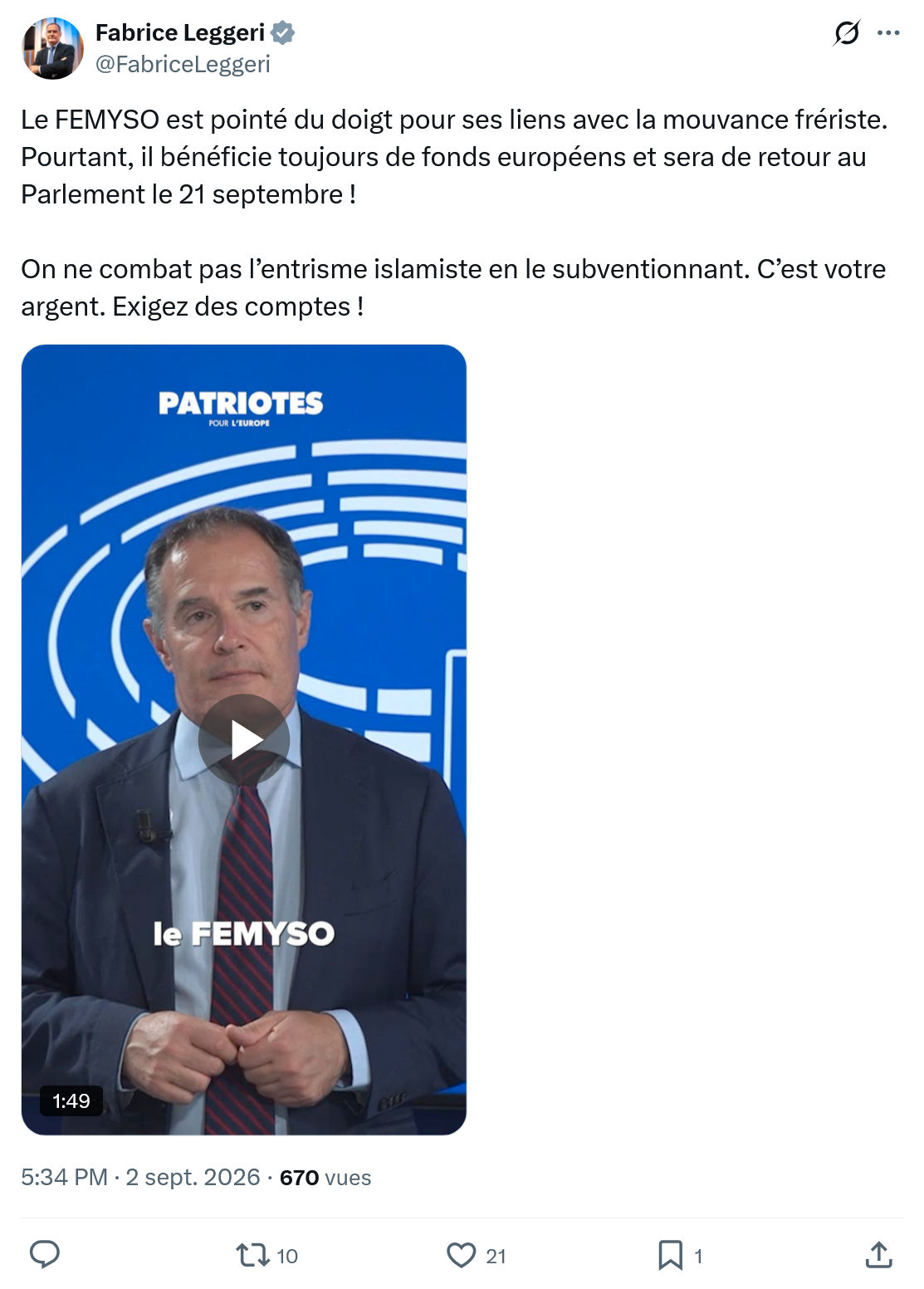 Fabrice Leggeri: Le FEMYSO est pointé...