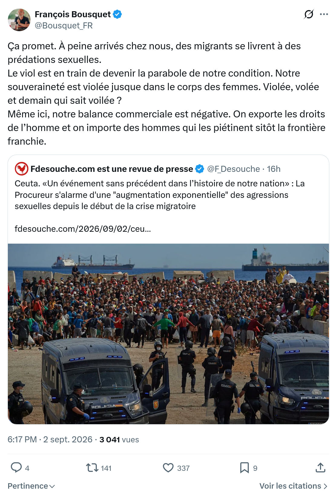 François Bousquet: À peine arrivés chez nous...