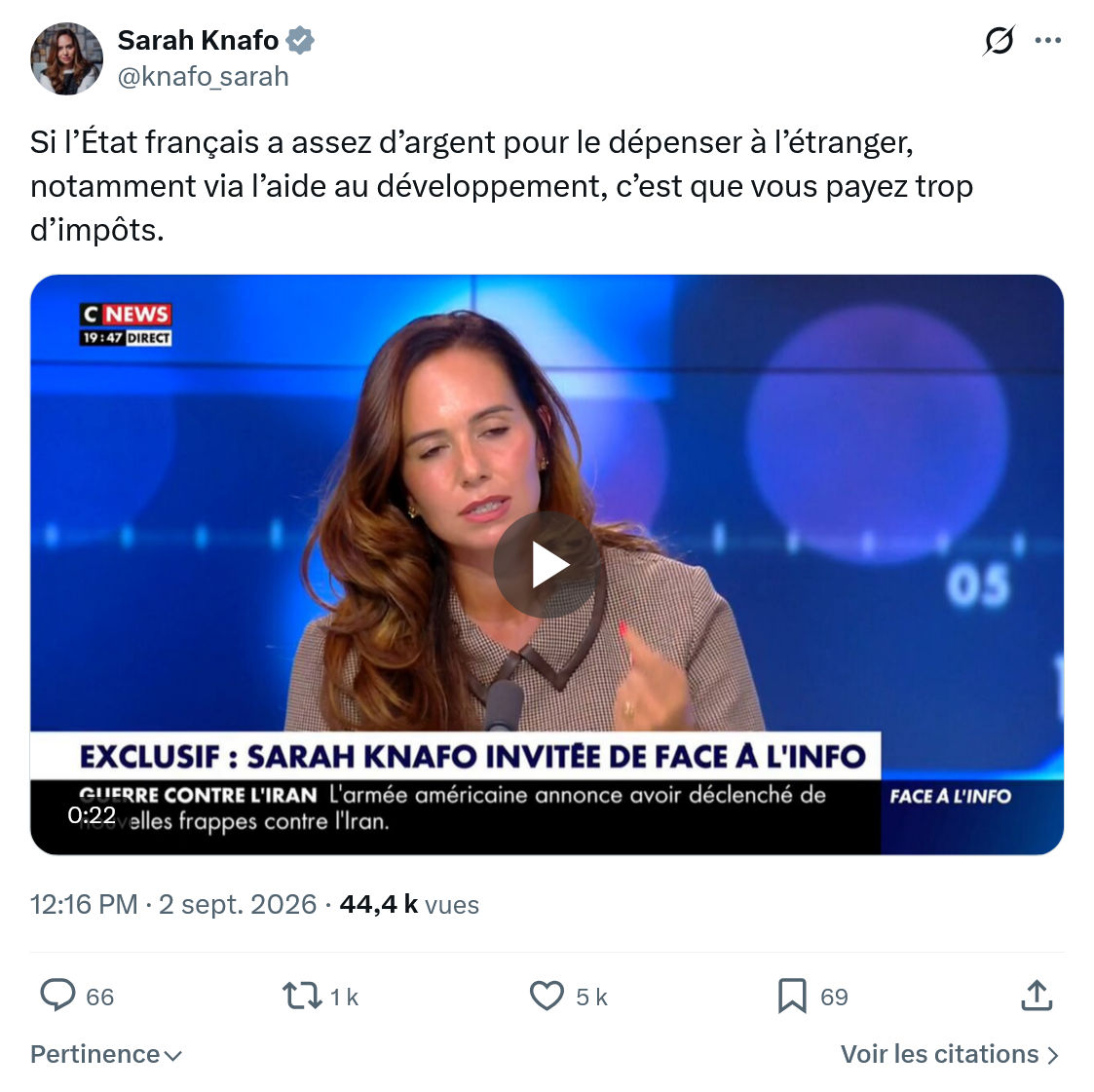 Sarah Knafo: Si l’État français a assez d’argent...