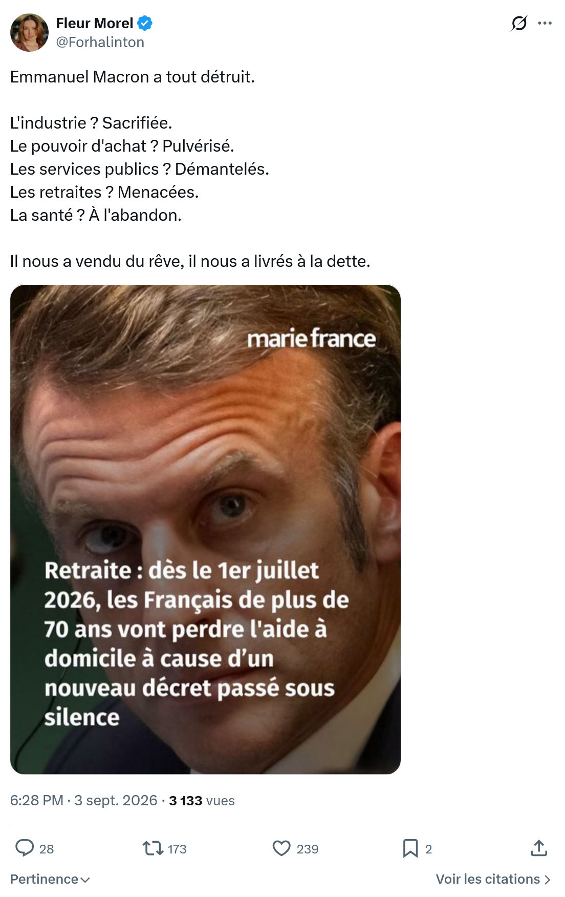 Fleur Morel: Emmanuel Macron a tout détruit...