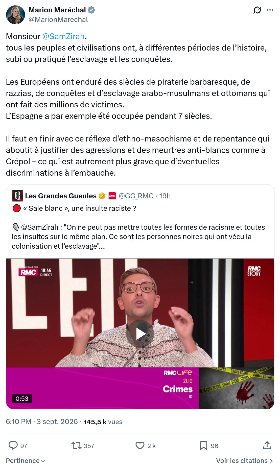 Marion Maréchal- Le Pen: Monsieur @SamZirah, tous les peuples...