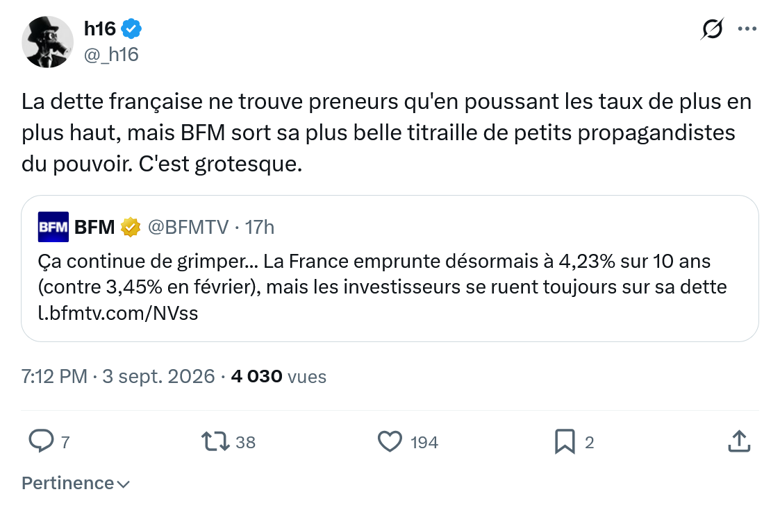 h16: La dette française ne trouve preneurs...