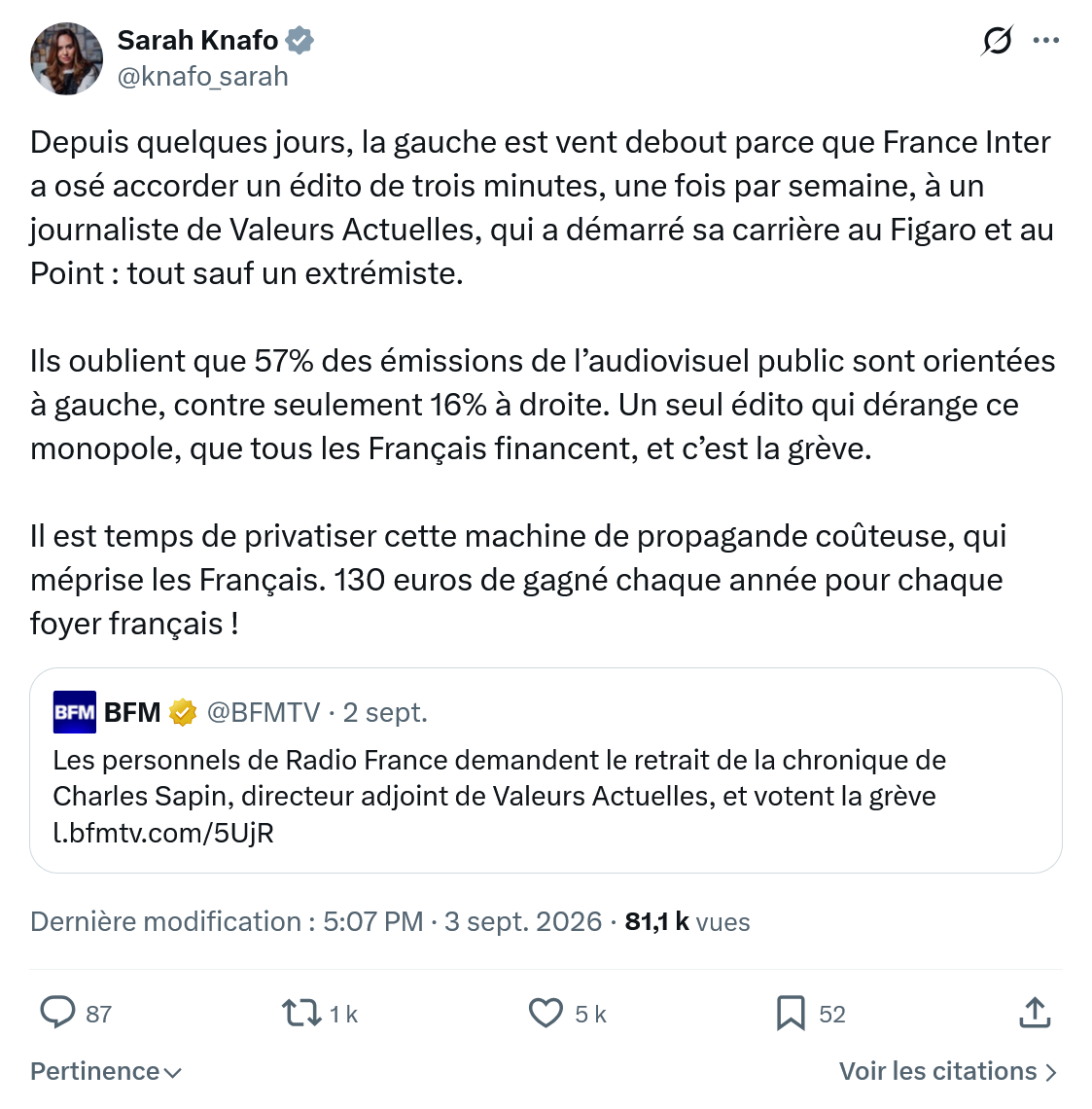 Sarah Knafo: Depuis quelques jours, la gauche...