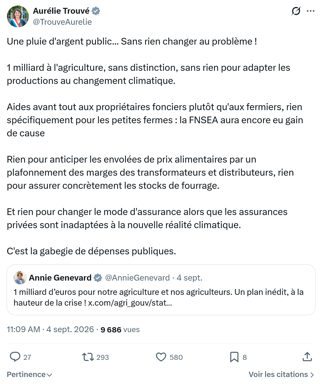 Aurélie Trouvé: Une pluie d'argent public...