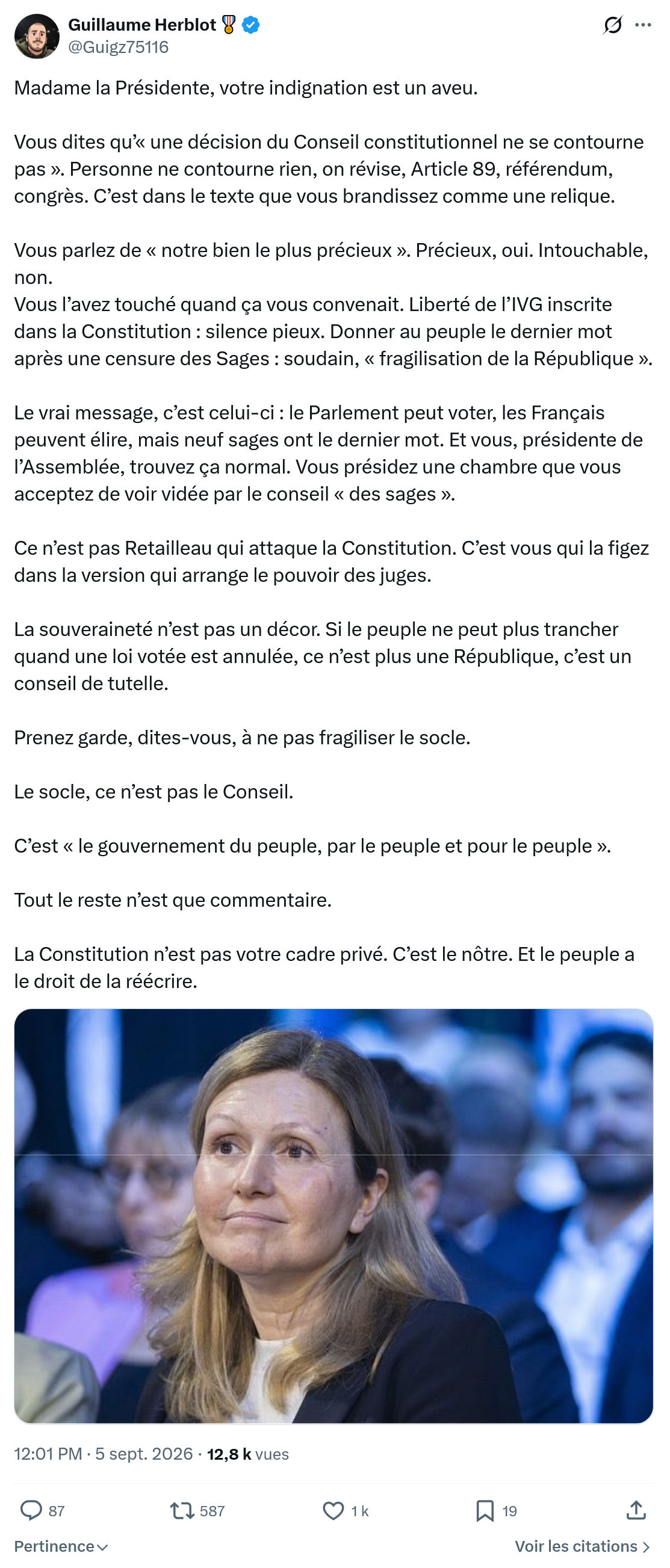 Guillaume Herblot: Madame la Présidente...