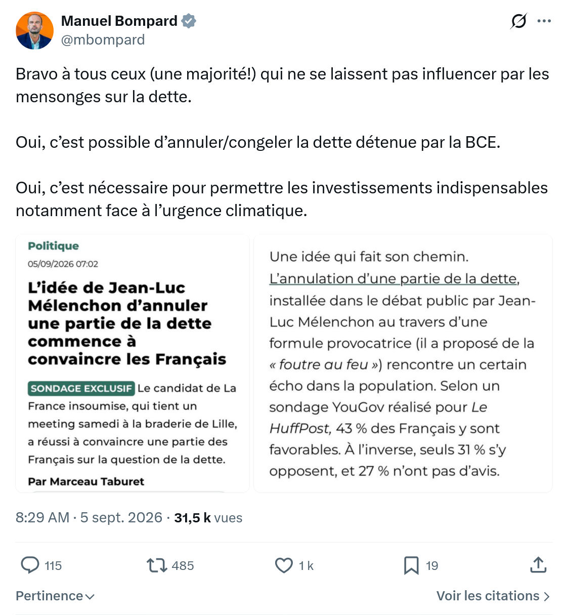 Manuel Bompard: Bravo à tous ceux (une majorité!)...
