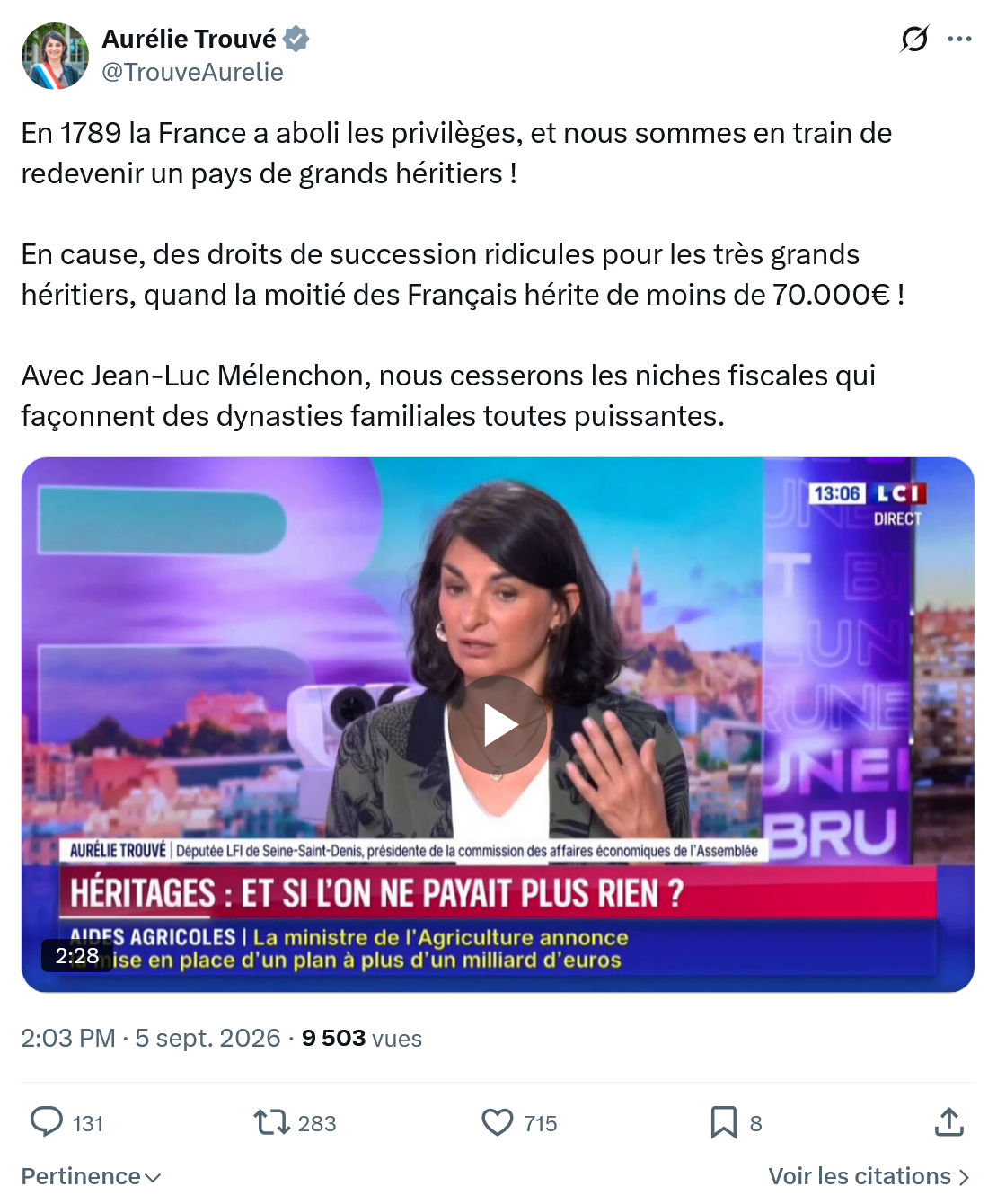 Aurélie Trouvé: En 1789 la France a aboli les privilèges...