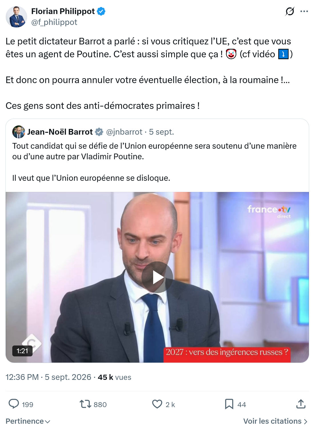Florian Philippot: Le petit dictateur Barrot a parlé...
