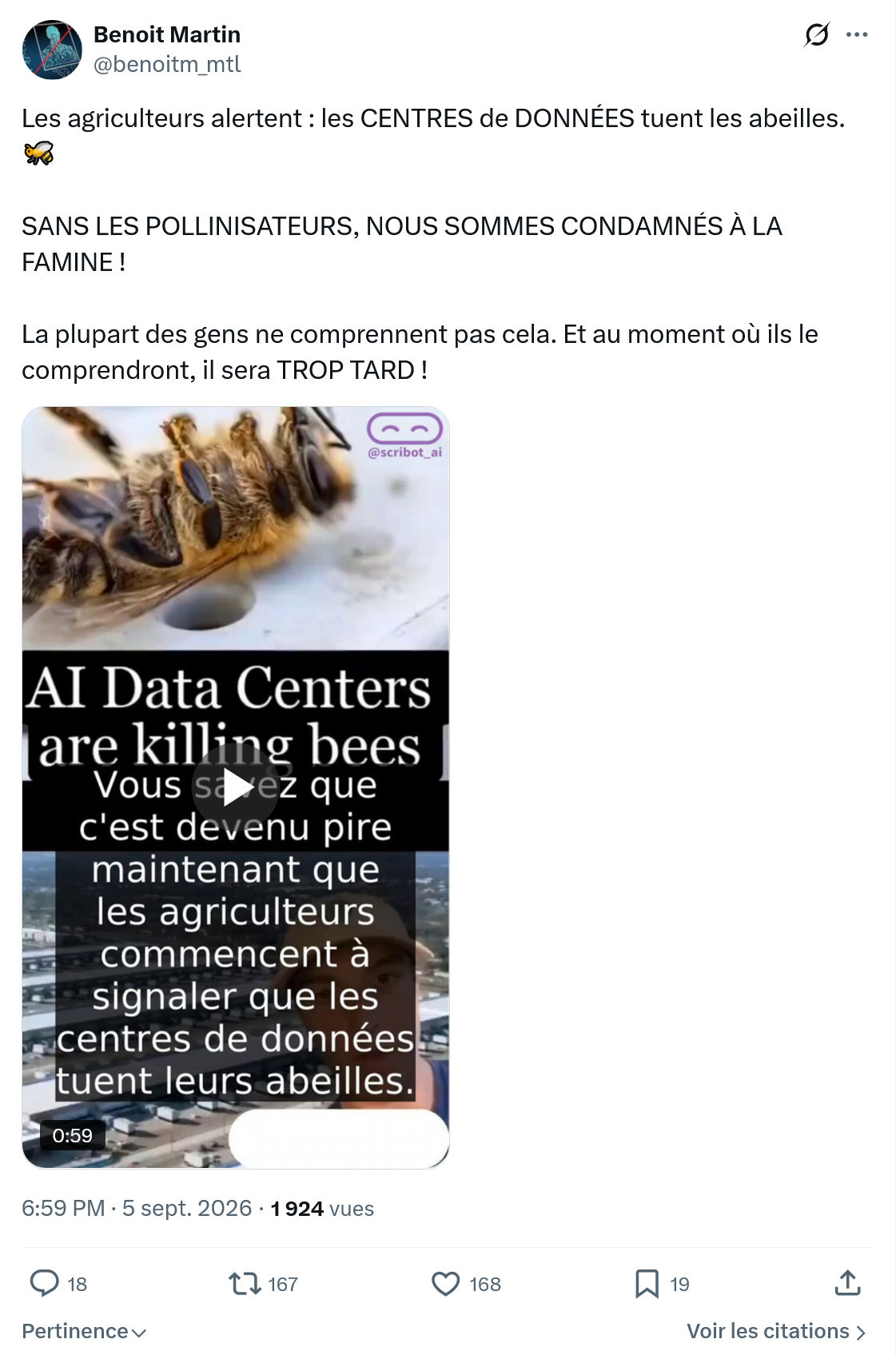 Benoît Martin: Les agriculteurs alertent...