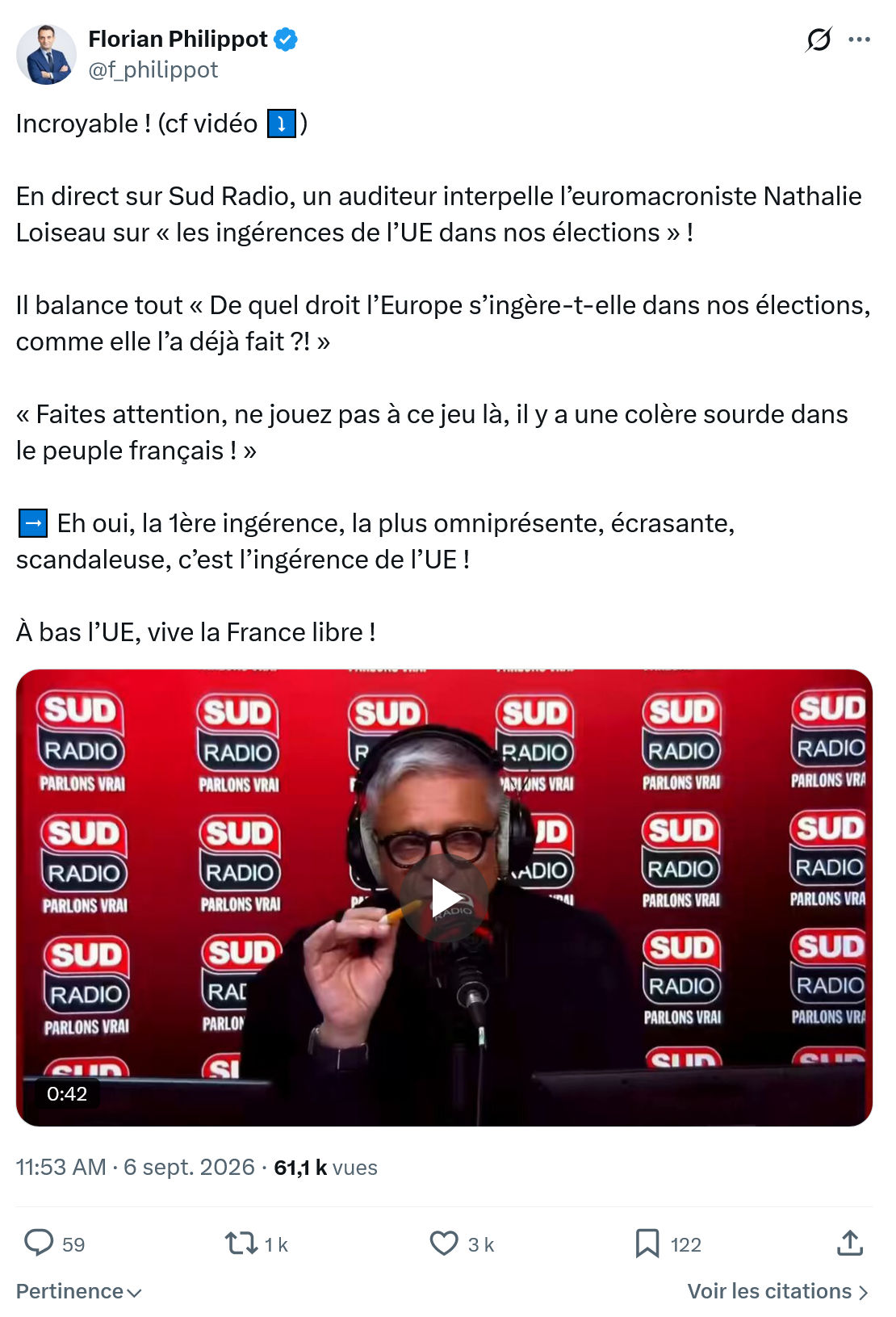 Florian Philippot: En direct sur Sud Radio...