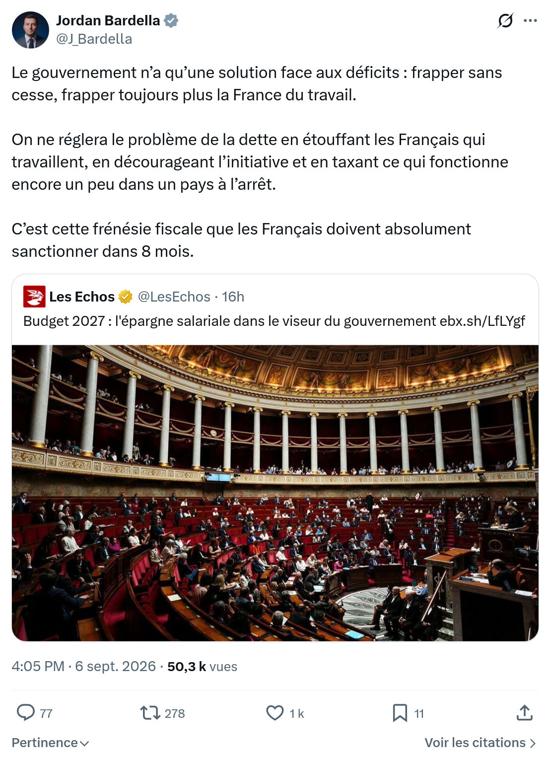 Jordan Bardella: Le gouvernement n’a qu’une solution...