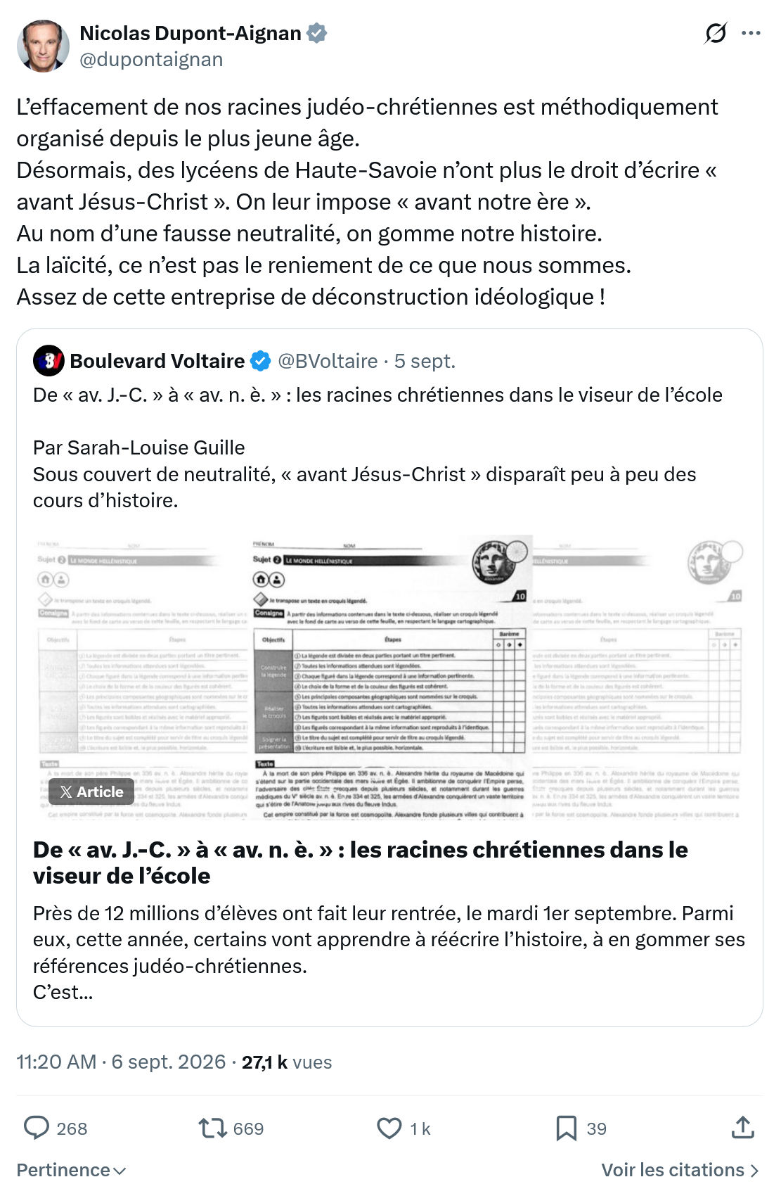 Nicolas Dupont-Aignan: L’effacement de nos racines...