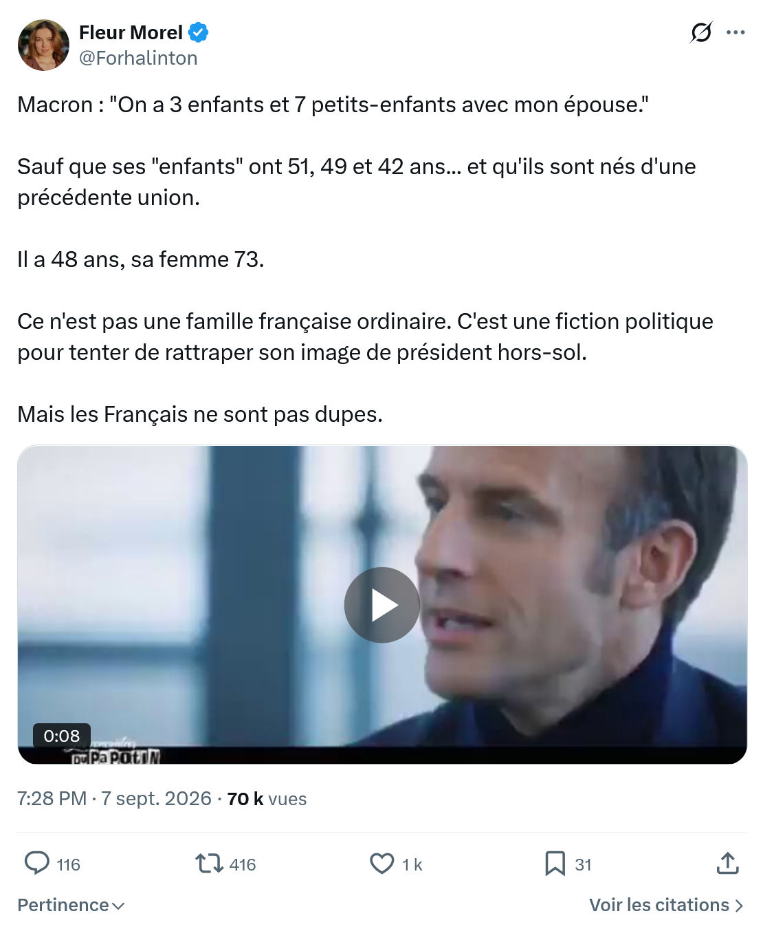 Fleur Morel: Macron : "On a 3 enfants...