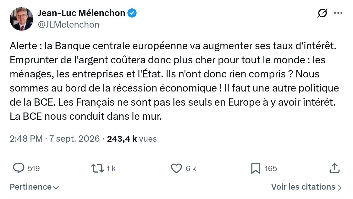 Jean-Luc Mélenchon: Alerte : la Banque centrale...