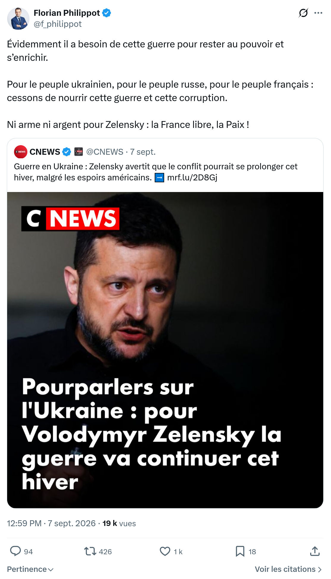 Florian Philippot: Évidemment il a besoin de cette guerre...