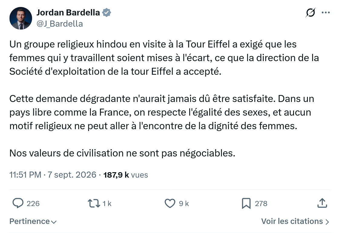 Jordan Bardella: Un groupe religieux hindou...