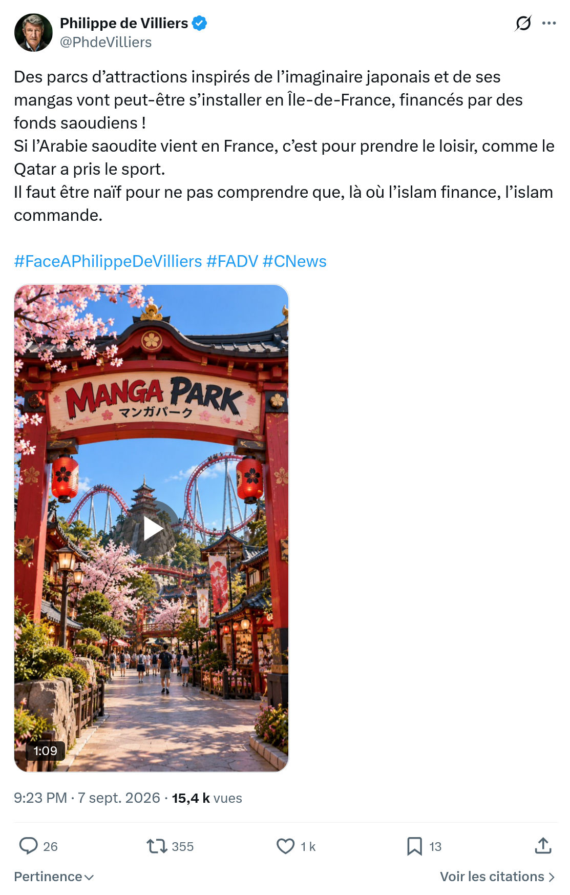 Philippe de Villiers: Des parcs d’attractions inspirés...