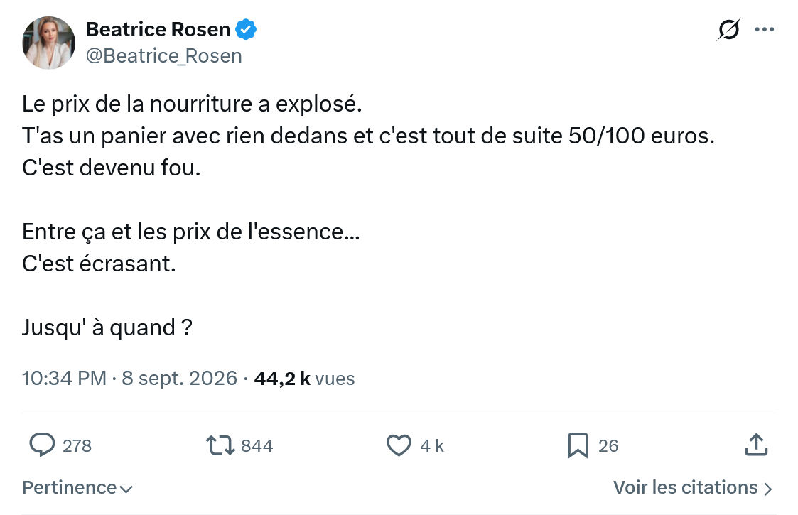 Béatrice Rosen: Le prix de la nourriture a explosé...