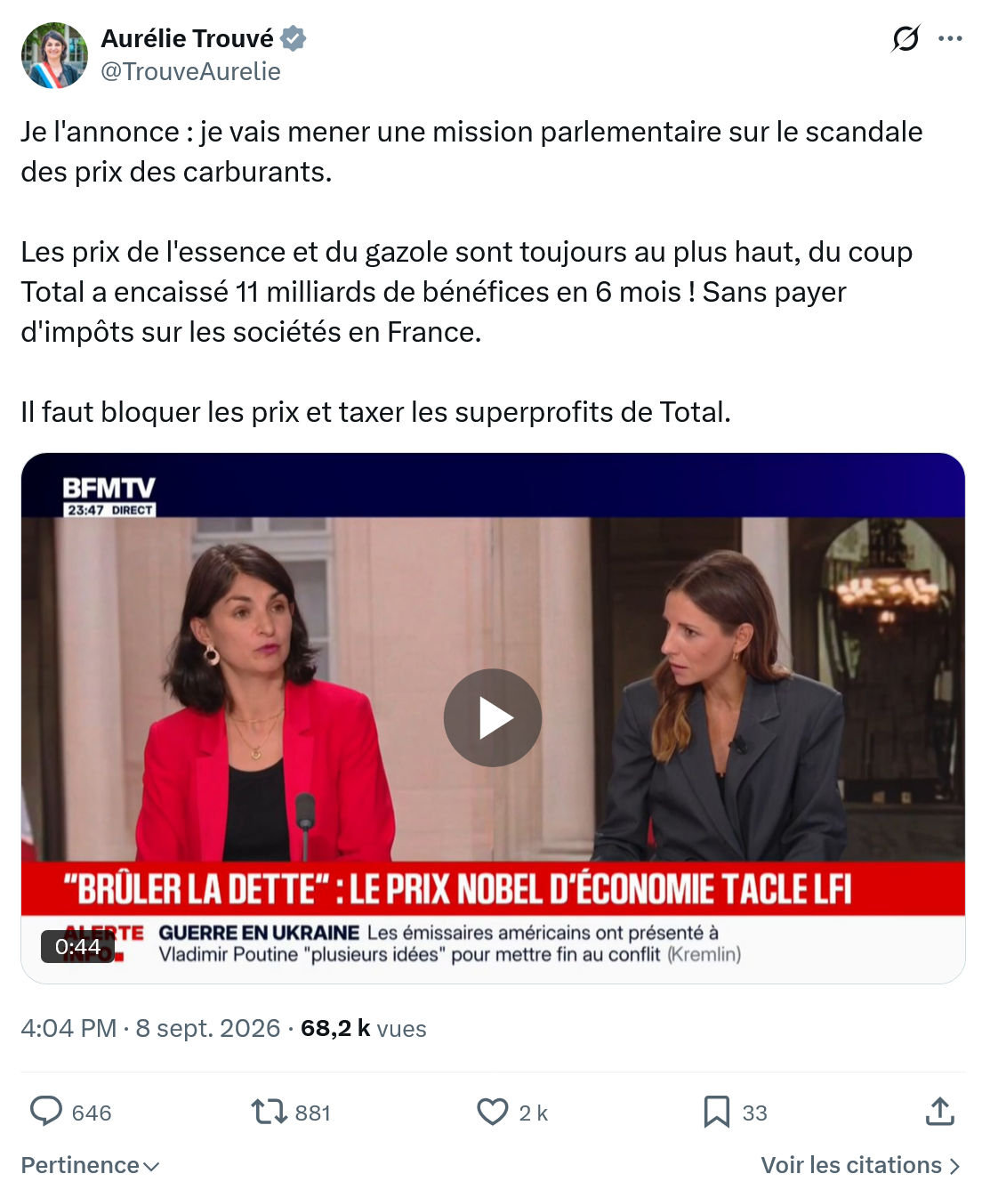 Aurélie Trouvé: Je l'annonce : je vais mener...