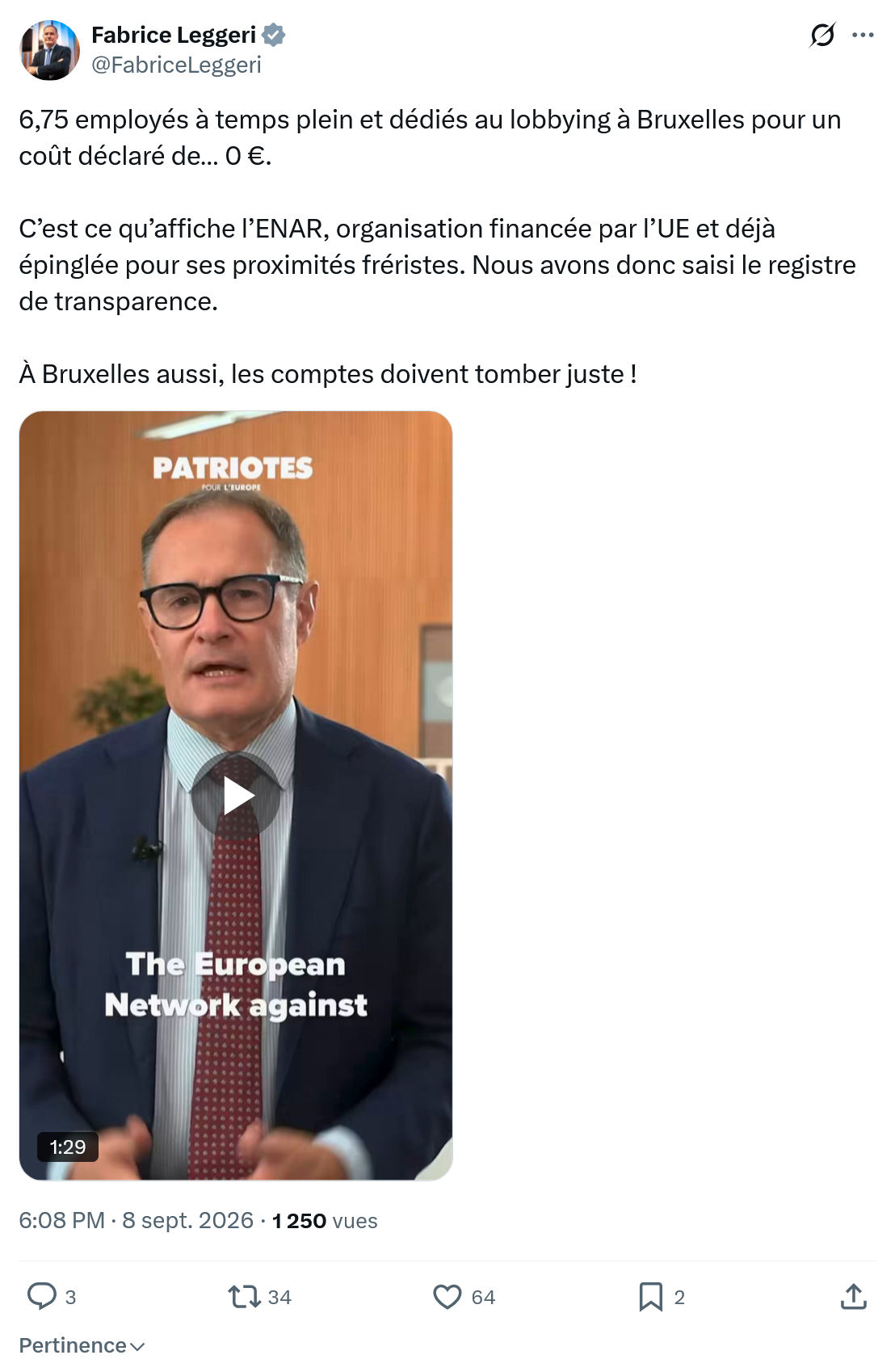 Fabrice Leggeri: 6,75 employés à temps plein...