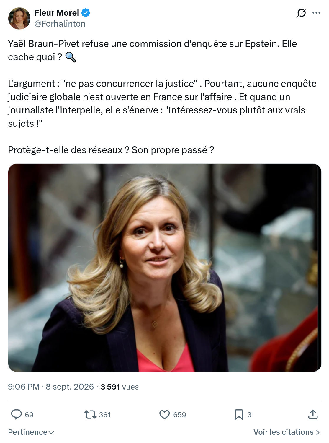 Fleur Morel: Yaël Braun-Pivet refuse...