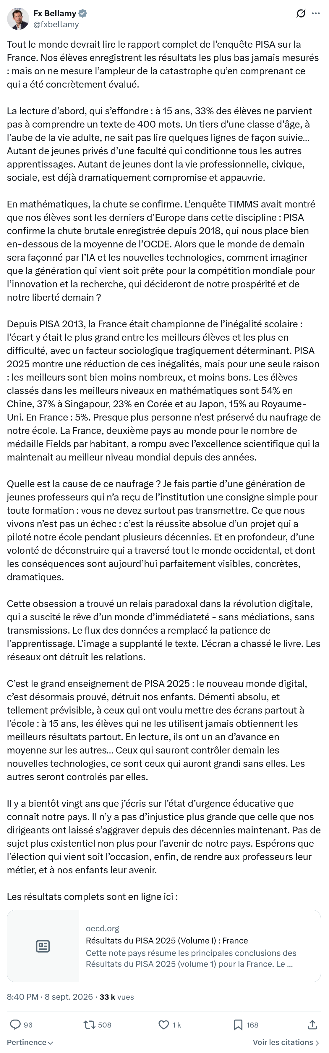 Fx Bellamy: Tout le monde devrait lire...