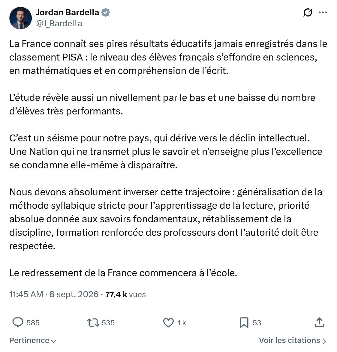 Jordan Bardella: La France connaît ses pires...