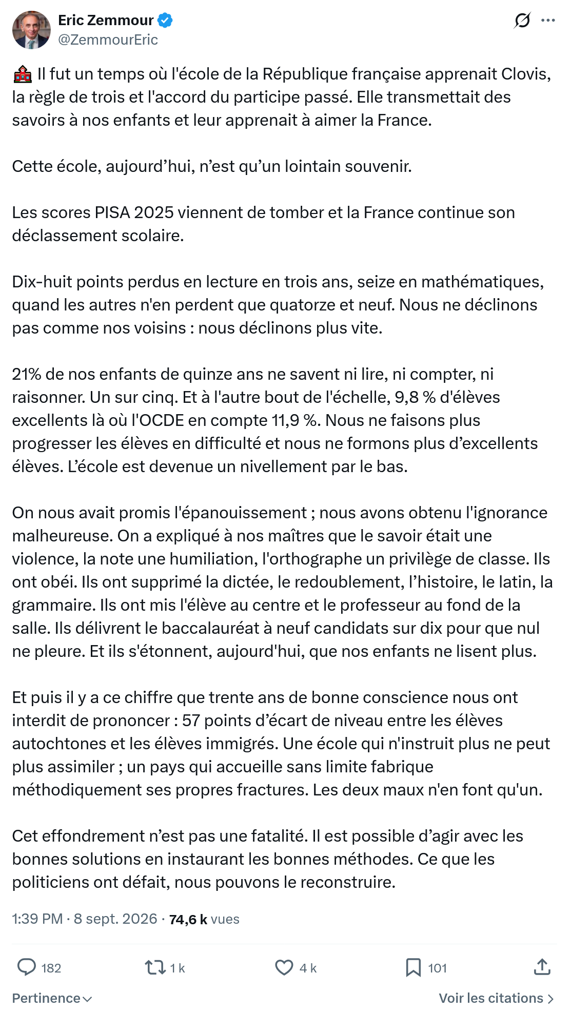 Eric Zemmour: Il fut un temps où l'école...