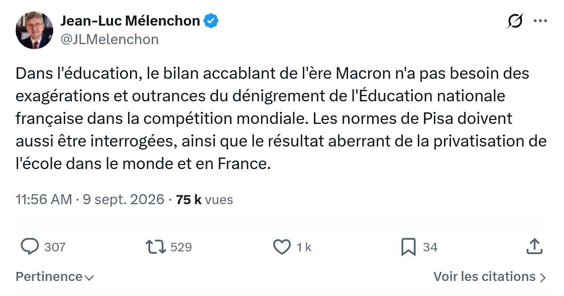 Jean-Luc Mélenchon: Dans l'éducation, le bilan accablant...