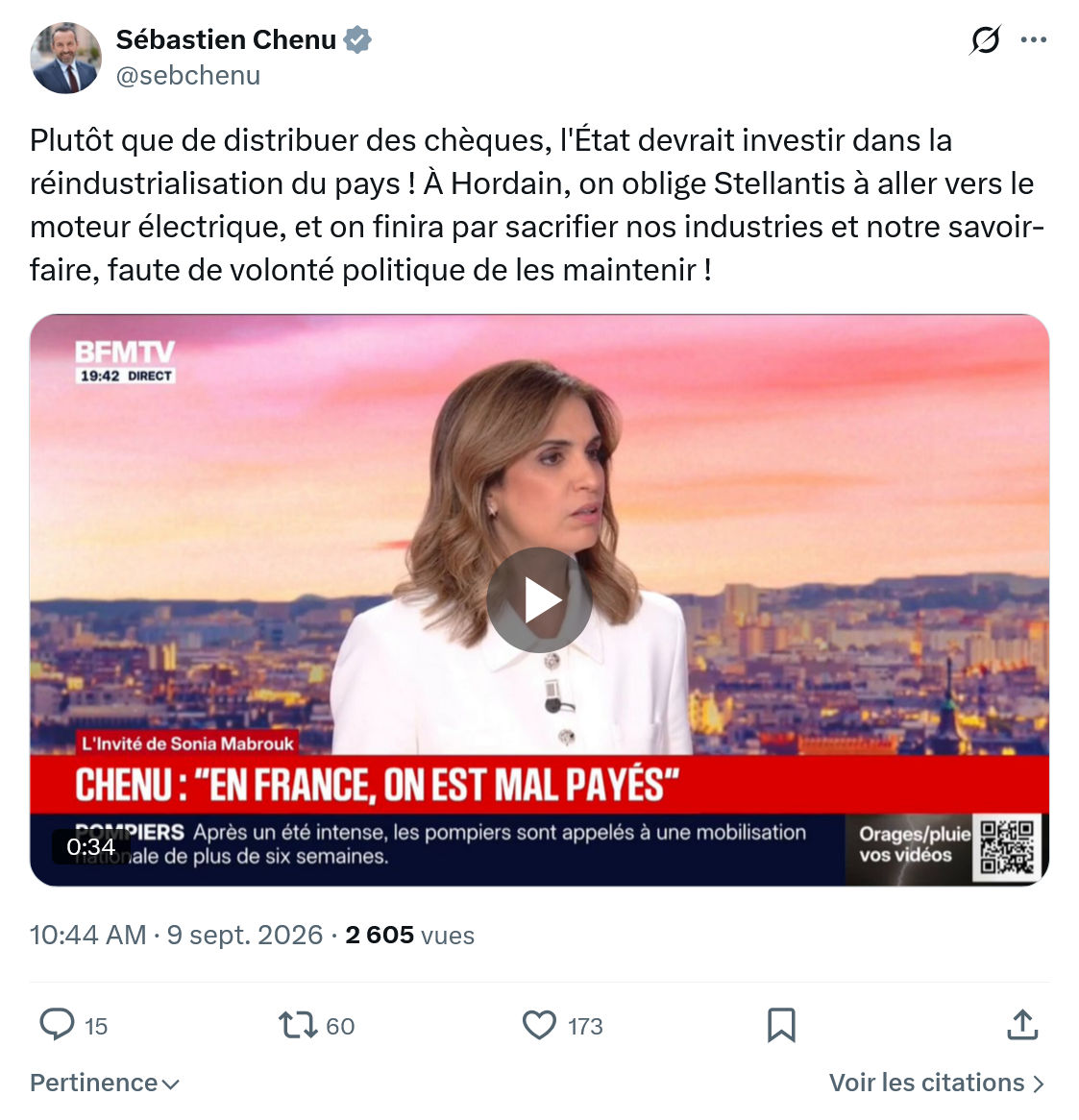 Sébastien Chenu: Plutôt que de distribuer des chèques...