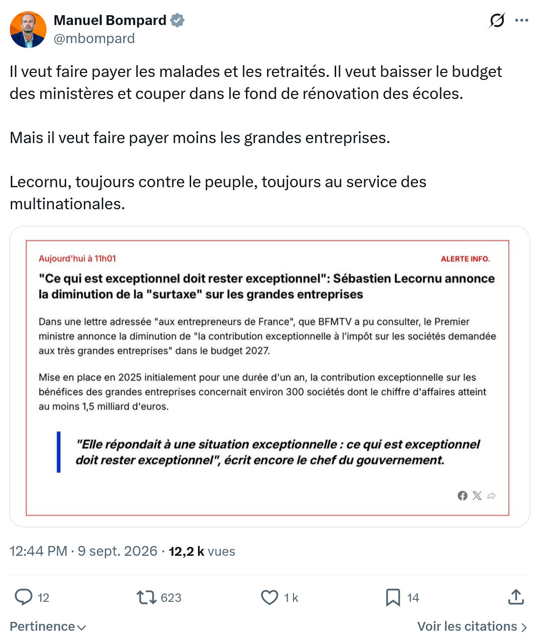 Manuel Bompard: Il veut faire payer les malades...