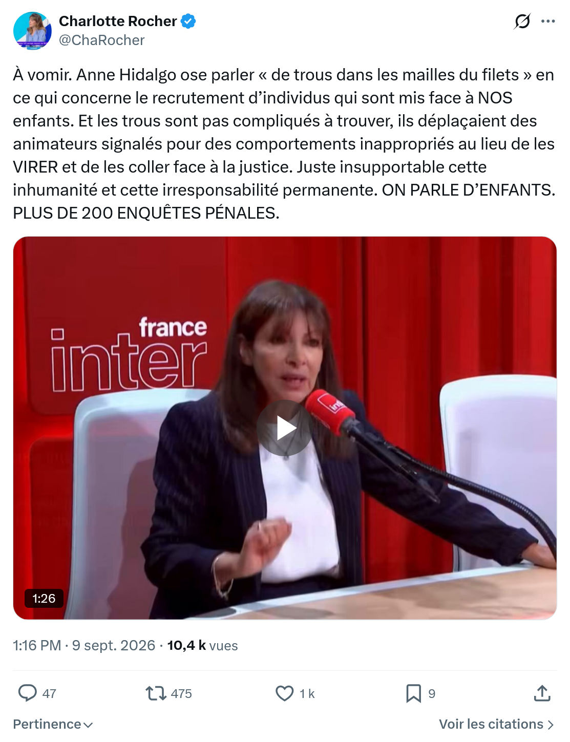 Charlotte Rocher: À vomir. Anne Hidalgo...