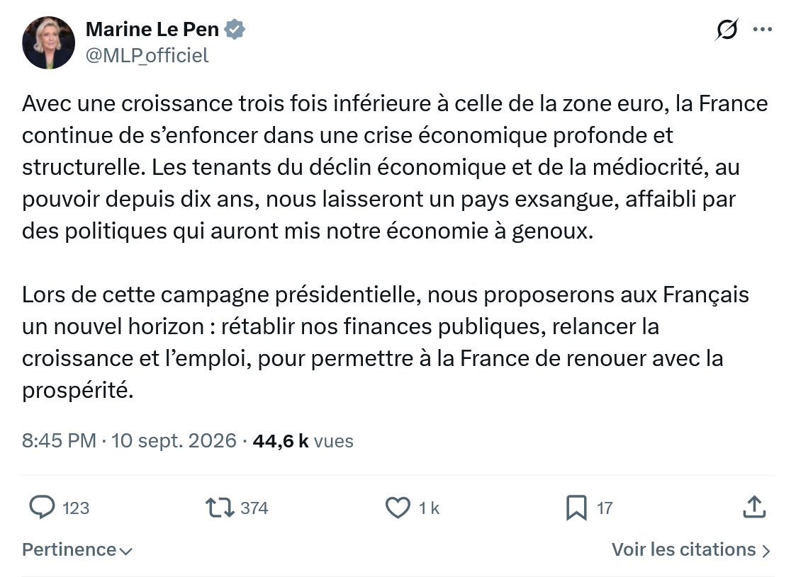 Marine Le Pen: Avec une croissance trois fois inférieure...