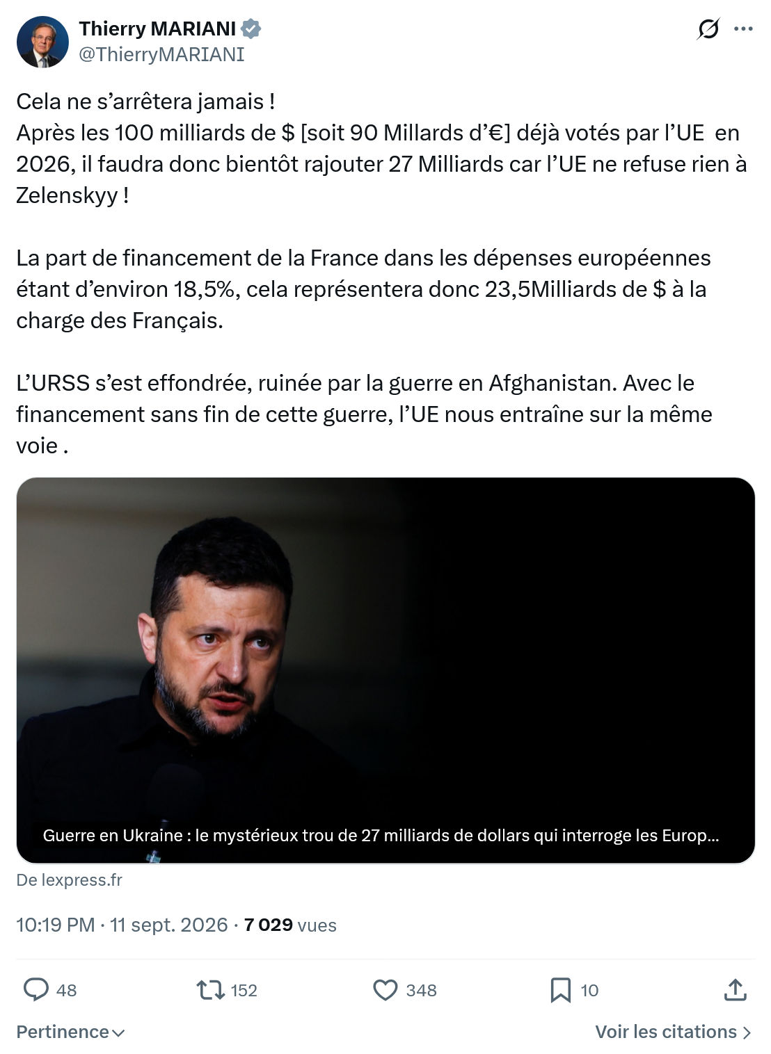 Thierry Mariani: Cela ne s’arrêtera jamais...