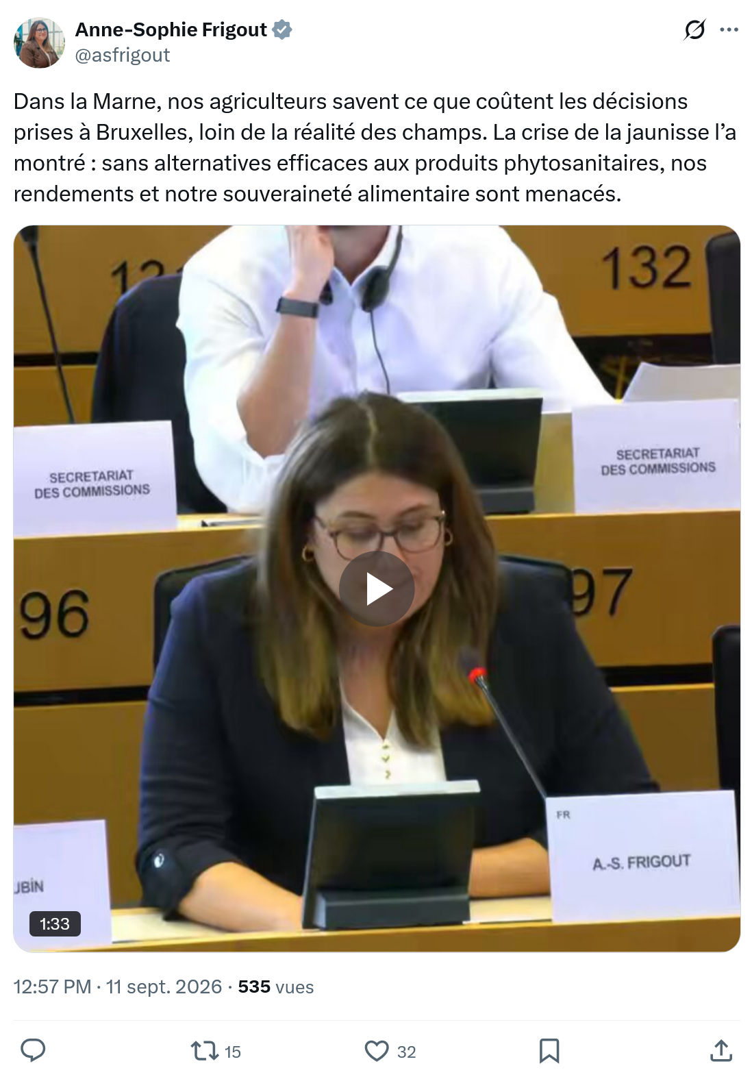 Anne-Sophie Frigout: Dans la Marne, nos agriculteurs...