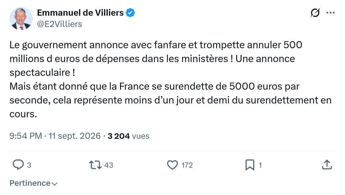 Emmanuel de Villiers: Le gouvernement annonce avec fanfare...