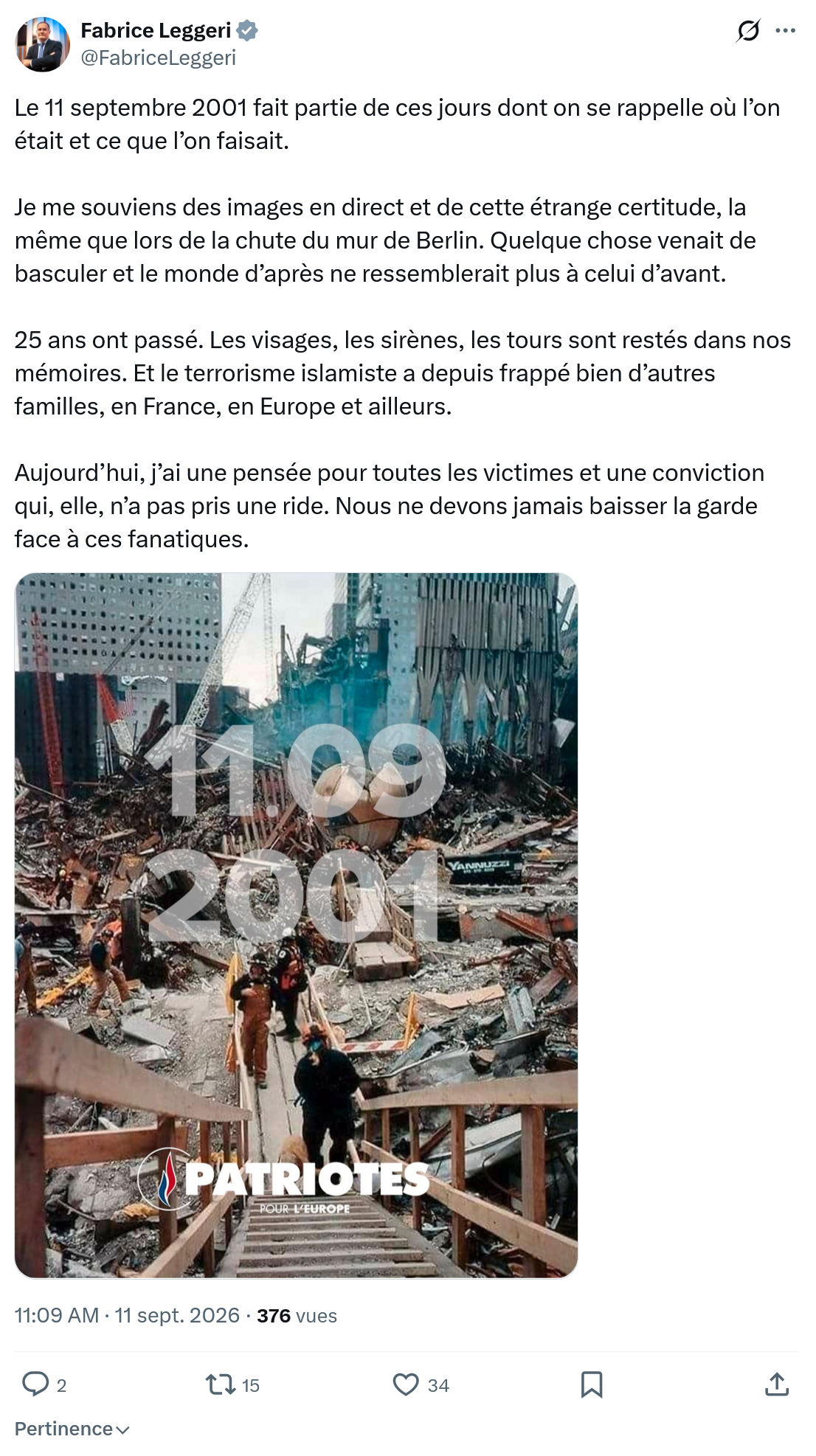 Fabrice Leggeri: Le 11 septembre 2001 fait partie...