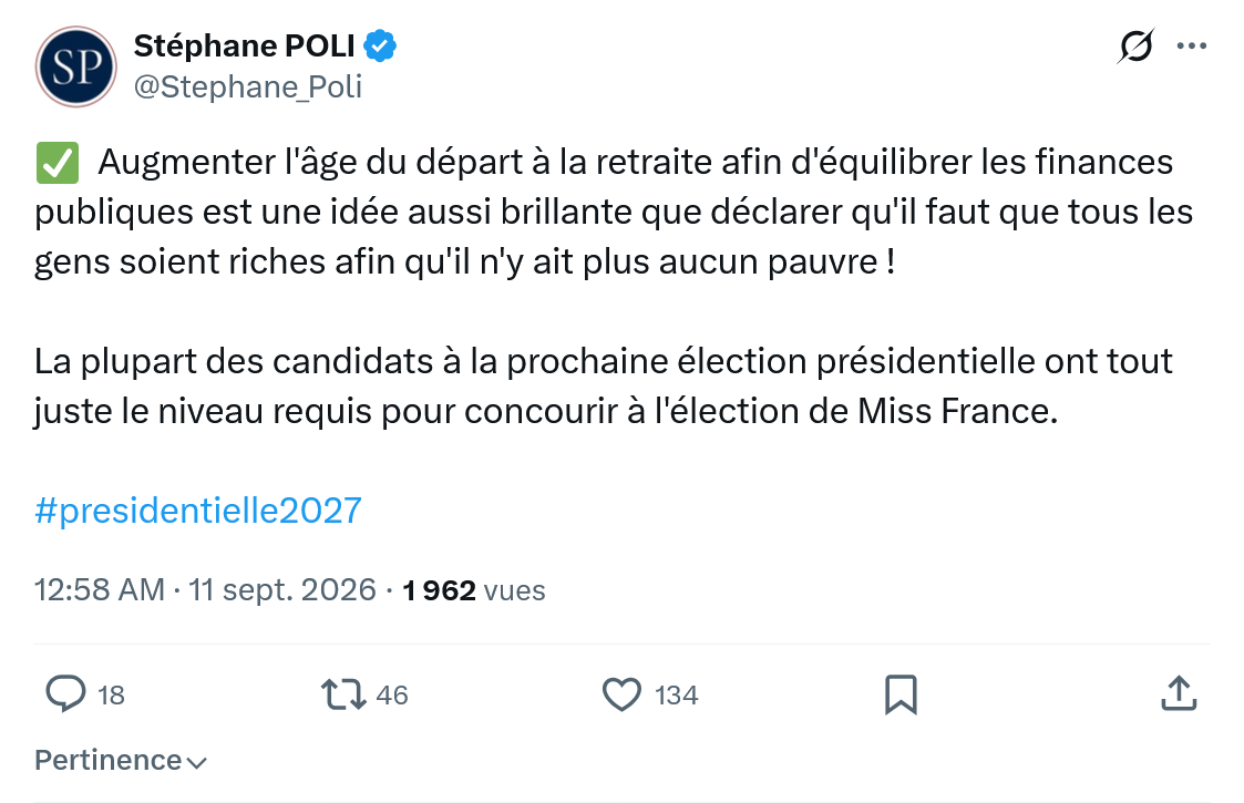 Stephane Poli: Augmenter l'âge du départ...