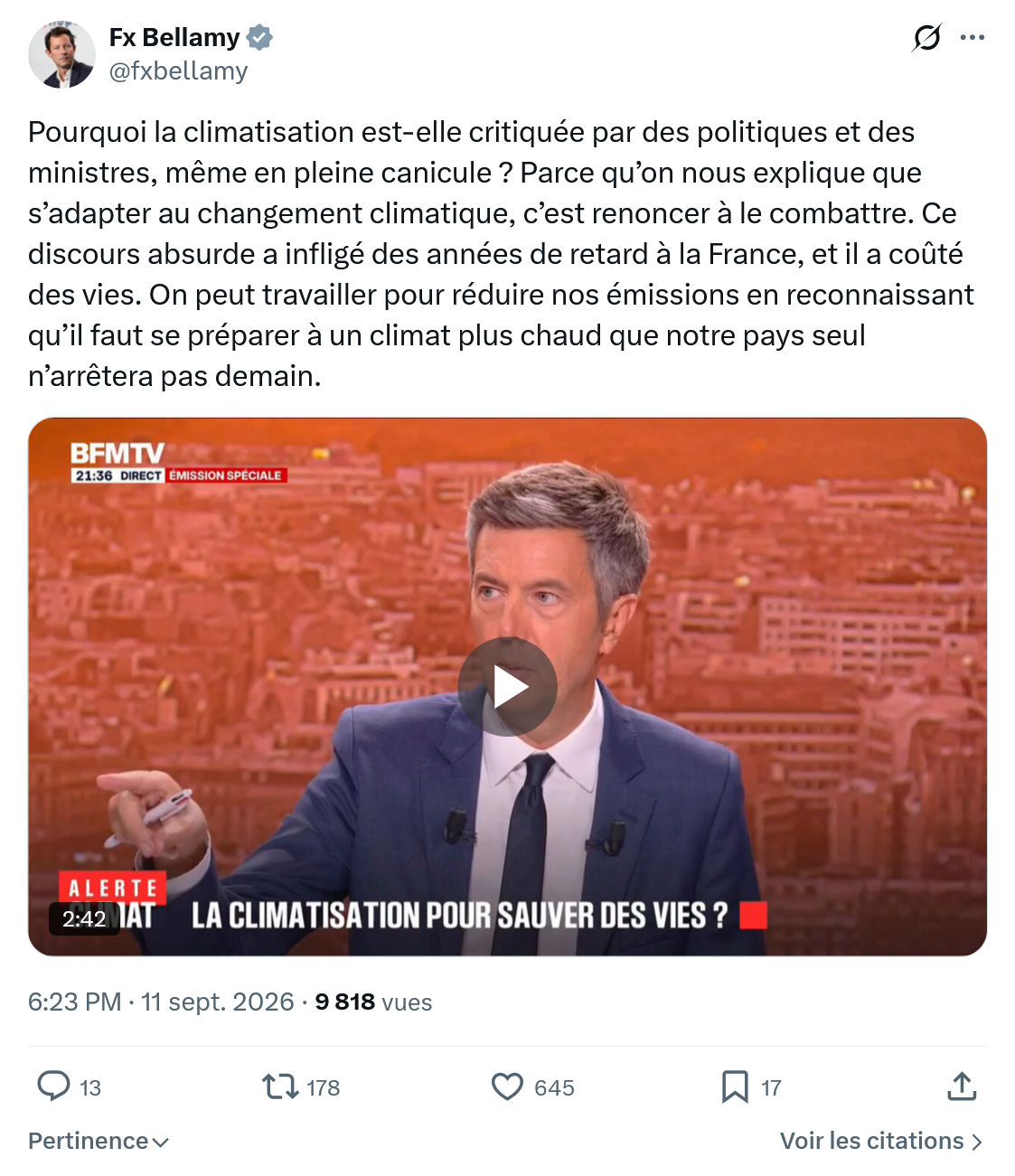 Fx Bellamy: Pourquoi la climatisation...