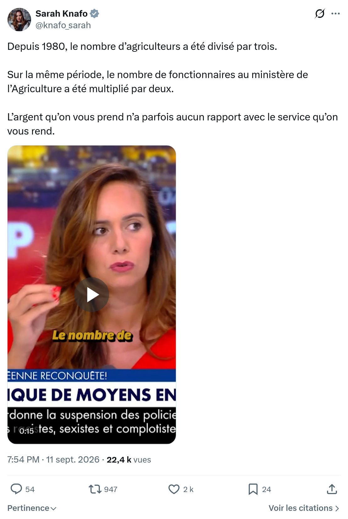 Sarah Knafo: Depuis 1980, le nombre...
