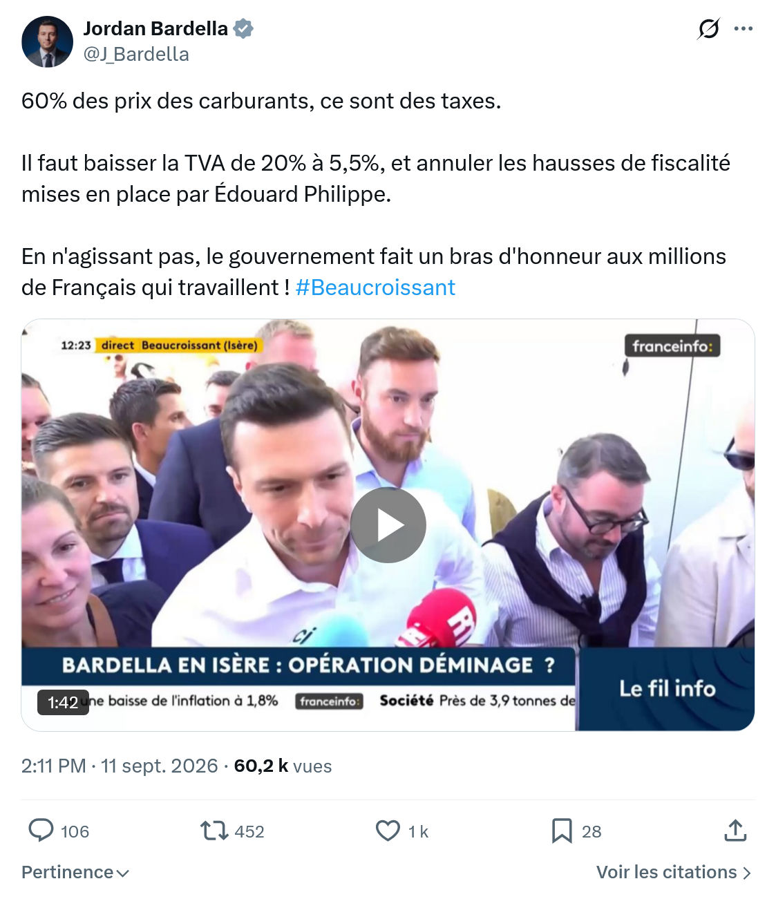 Jordan Bardella: 60% des prix des carburants...