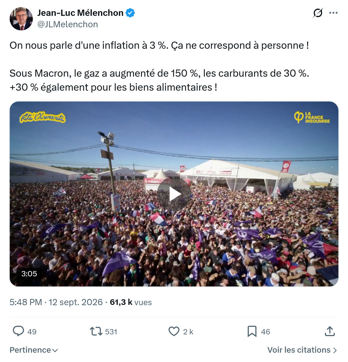 Jean-Luc Mélenchon: On nous parle d'une inflation...